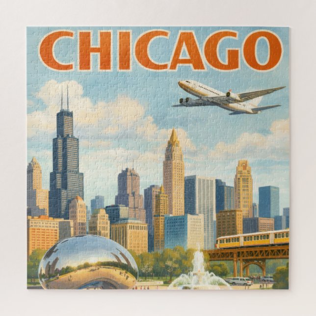 Vintage-Werbeanzeige aus Chicago als Puzzle (Vertikal)