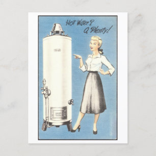 Vintage-Werbeanzeige für Warmwasserbereiter 1950er Postkarte