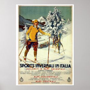 Vintage-Werbeanzeige für Wintersportreisen Italien Poster