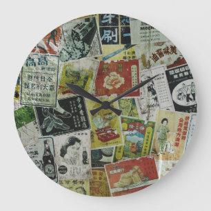 Vintage-Werbebildwand in Hongkong. Große Wanduhr