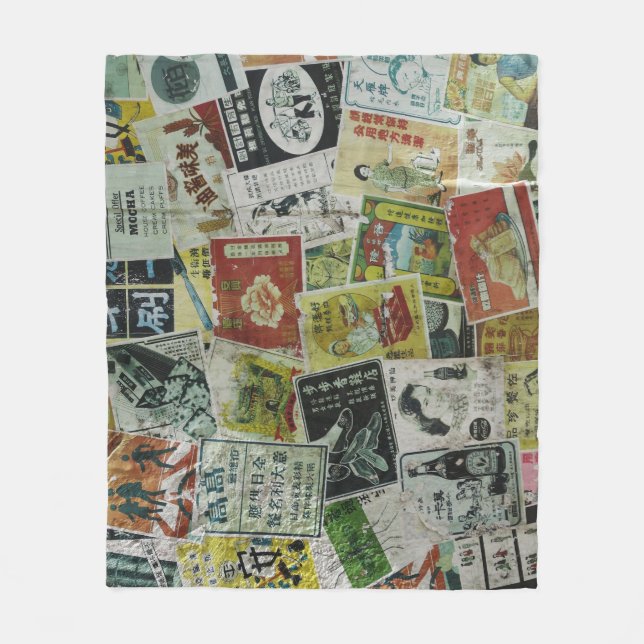 Vintage Werbemauer in Hongkong. Fleecedecke (Vorderseite)