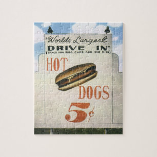 Vintage Werbeplakat, größte Drive-In-Hotdogs der W Puzzle