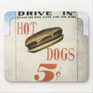Vintage Werbeplakat, Größtes Drive-In für Hotdogs Mousepad
