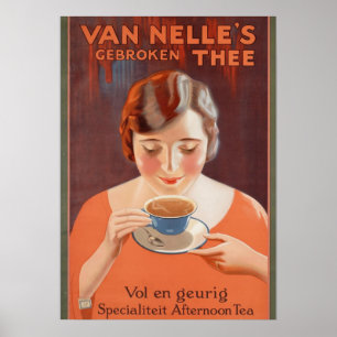 Vintage Werbeplakate, Frau trinkt Tee Poster