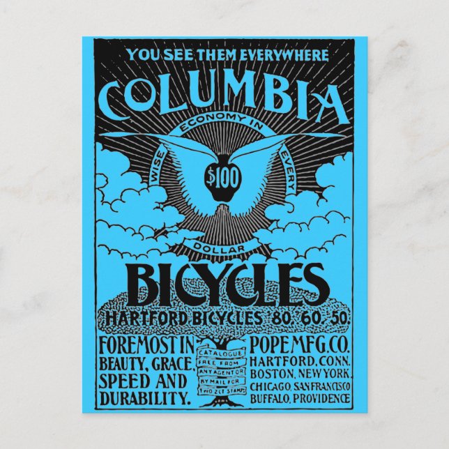 Vintage Werbung - Columbia Bicycles Postkarte (Vorderseite)