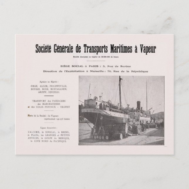 Vintage Werbung der algerischen Schifffahrtsgesell Postkarte (Vorderseite)