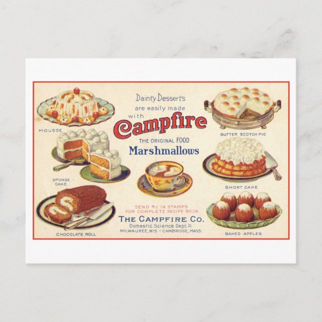 Vintage Werbung für Campfire Marshmallows Postkarte (Vorderseite)