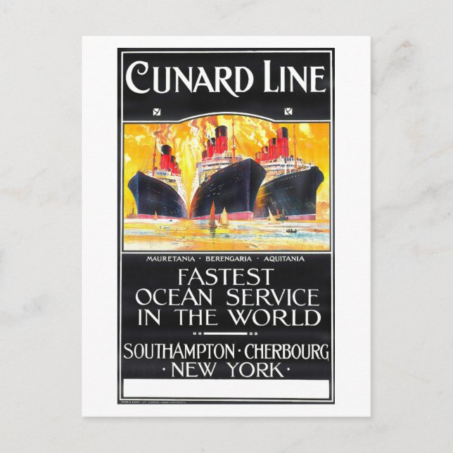 Vintage Werbung für Cunard Line Postkarte (Vorderseite)