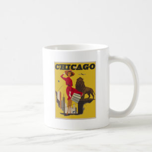 Vintage-Werbung für Flugreisen in Chicago, USA Kaffeetasse