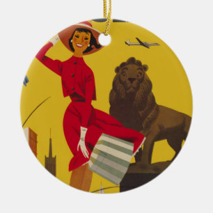 Vintage-Werbung für Flugreisen in Chicago, USA Keramik Ornament