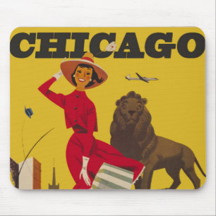 Vintage-Werbung für Flugreisen in Chicago, USA Mousepad
