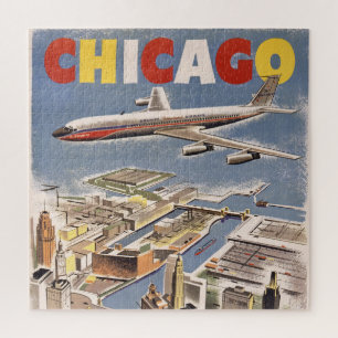 Vintage-Werbung für Flugreisen in Chicago, USA Puzzle