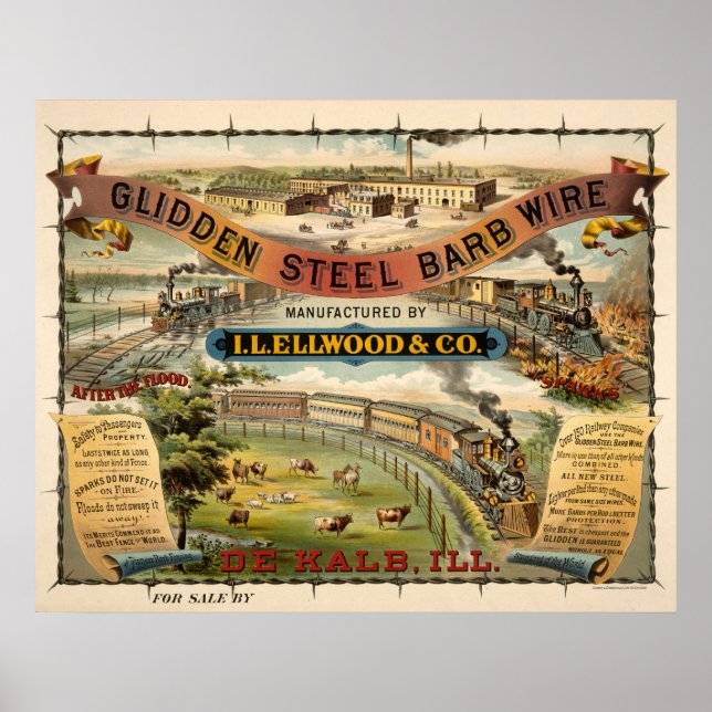 Vintage-Werbung für Glidden Steel Barb Wire Poster (Vorne)