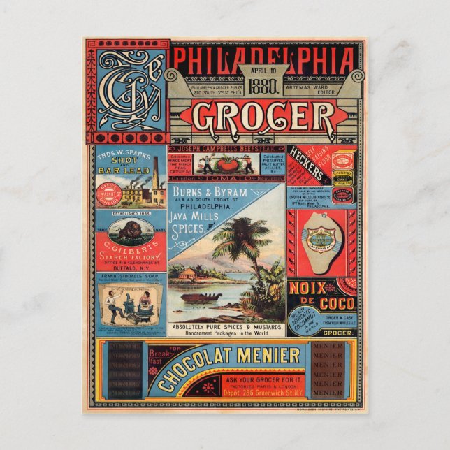 Vintage Werbung für Philadelphia Grocer Postkarte (Vorderseite)