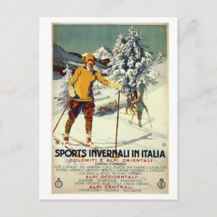 Vintage-Werbung für Wintersportreisen nach Italien Postkarte