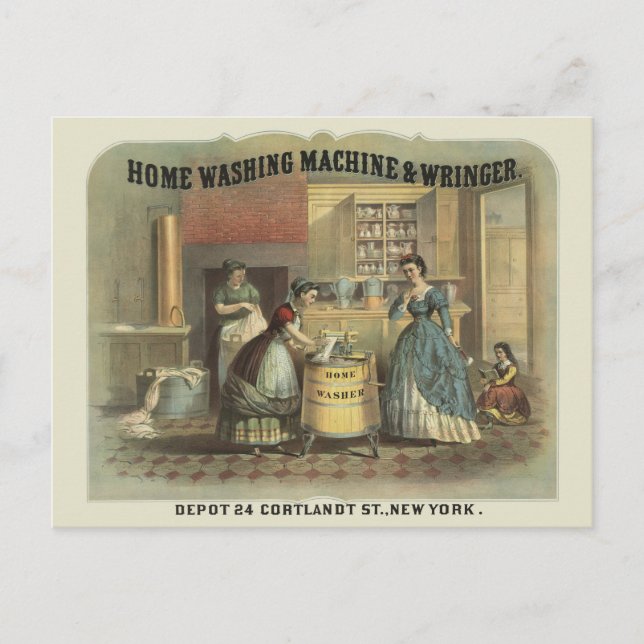 Vintage-Werbung für Zuhause-Waschmaschine und Wrin Postkarte (Vorderseite)