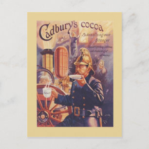 Vintage Werbung, Kakao von Cadbury, Feuerwehrmann Postkarte