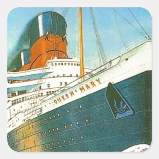 Vintage Werbung, RMS Queen Mary Quadratischer Aufkleber (Vorderseite)