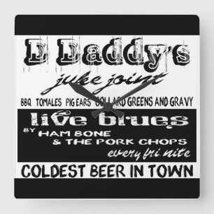 Vintage Werbungs-Blues-Musik-Wand-Uhr Quadratische Wanduhr