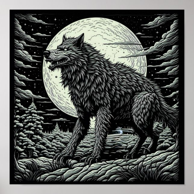 Vintage Werewolf Kunst und Kultur Poster (Vorne)