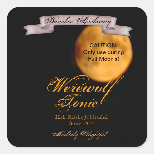 Vintage Werewolf Tonic Halloween-Flaschenaufkleber Quadratischer Aufkleber (Vorderseite)