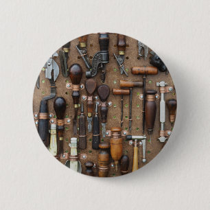 Vintage Werkzeuge für die Holzbearbeitung und Lede Button