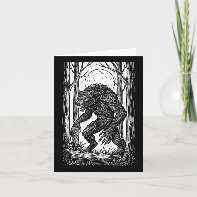 Vintage-Werwolf-Illustration Halloween-Horror Karte (Vorderseite)