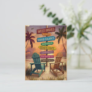 Vintage West Indies Strand Schild / Panneau Antill Postkarte