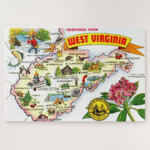 Vintage West Virginia 20x30 Karte Puzzle