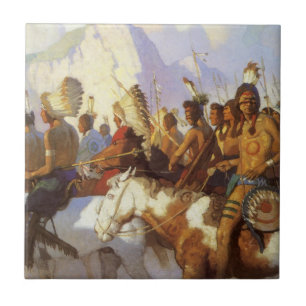 Vintage Western Art, Indianische Kriegspartei von Fliese