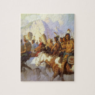 Vintage Western Art, Indianische Kriegspartei von Puzzle