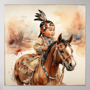 Vintage Western Art Native American Baby auf einem Poster