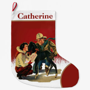 Vintage Western Cowboy Cowgirl Pferd Weihnachten Großer Weihnachtsstrumpf