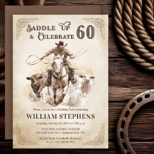 Vintage Western Cowboy Erwachsene 60. Geburtstagsf Einladung