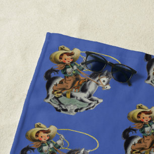 Vintage Western Cowboy-Kind auf Pferd mit Seil Strandtuch