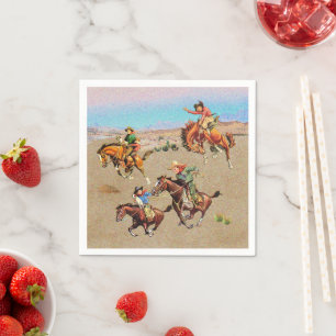 Vintage Western Cowboy Kinder auf Pferden Serviette