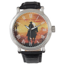 Vintage Western Cowboy Sonnenuntergang Römische He Armbanduhr