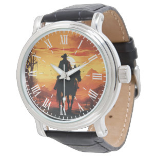 Vintage Western Cowboy Sonnenuntergang Römische He Armbanduhr