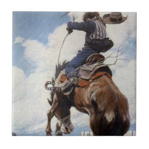 Vintage Western Cowboys, Bucking von NC Wyeth Fliese