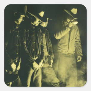 Vintage Western Cowboys um das Feuer Quadratischer Aufkleber
