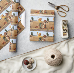 Vintage Western-Cowgirl auf einem Pferd winkend Geschenkpapier