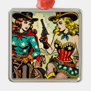 Vintage Western-Cowgirl-Comics Ornament Aus Metall