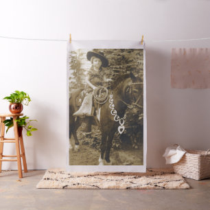 Vintage Western Cowgirl Kind auf Pferd -Lg. Druck Stoff
