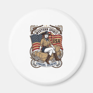 Vintage Western Cowgirl Patriotisches Hemd Design_ Magnet
