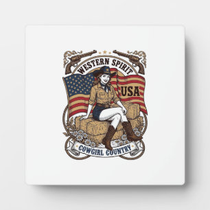 Vintage Western Cowgirl Patriotisches Shirt Design Fotoplatte