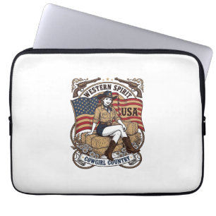 Vintage Western Cowgirl Patriotisches Shirt Design Laptopschutzhülle