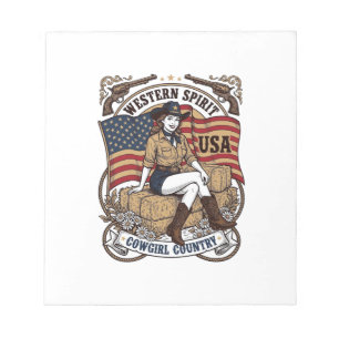 Vintage Western Cowgirl Patriotisches Shirt Design Notizblock