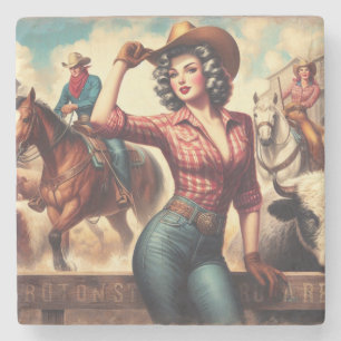 Vintage Western-Cowgirl Steinuntersetzer