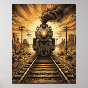 Vintage-Western-Dampflokomotive-Wüste Poster