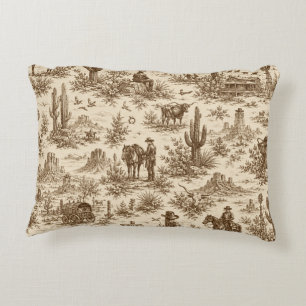 Vintage Western Desert Toile Nahtloses Muster Dekokissen